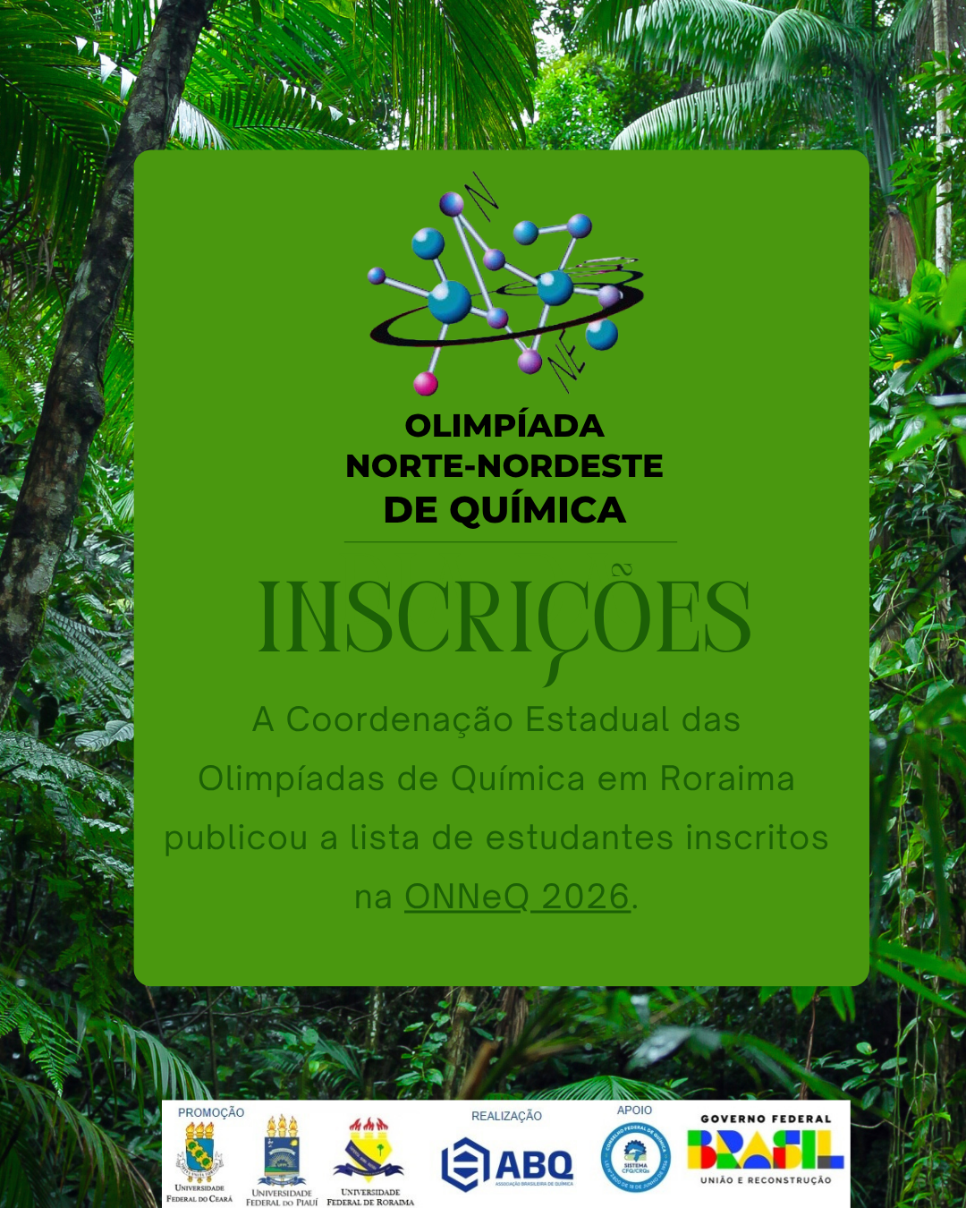 Lista de inscritos na Olimpíada Norte/Nordeste de Química (ONNeQ) 2026